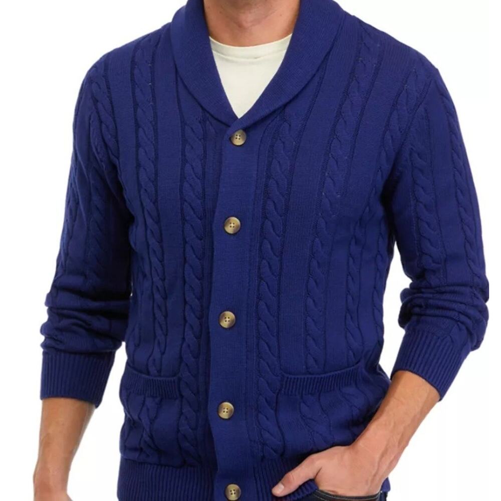 Crown & Ivy Button Front Cotton Blend Shawl Collar Cardigan Sweater Men's XL NWT